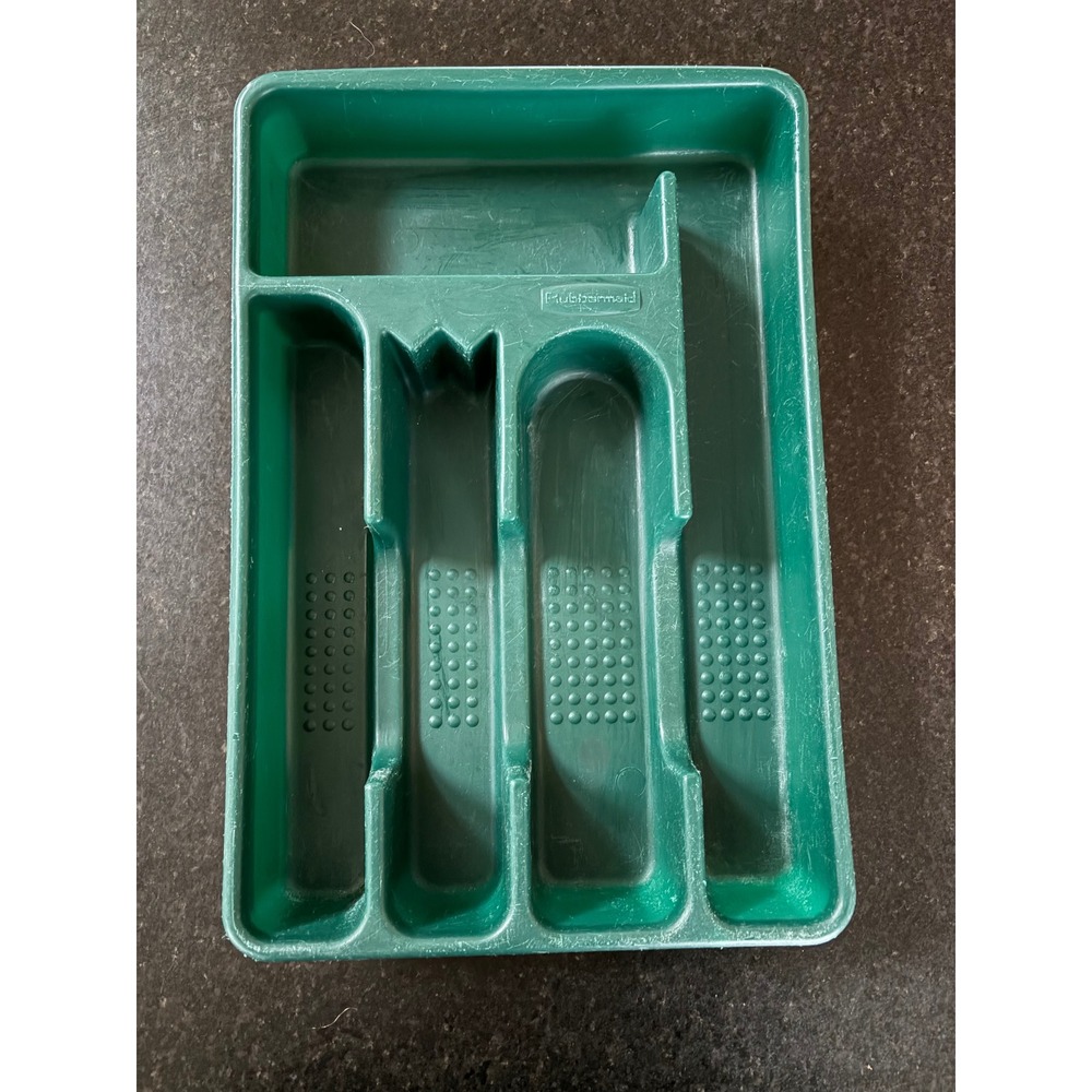 Vintage Rubbermaid Forest Green Plastic Cutlery Tray Drawer Organizer 2919